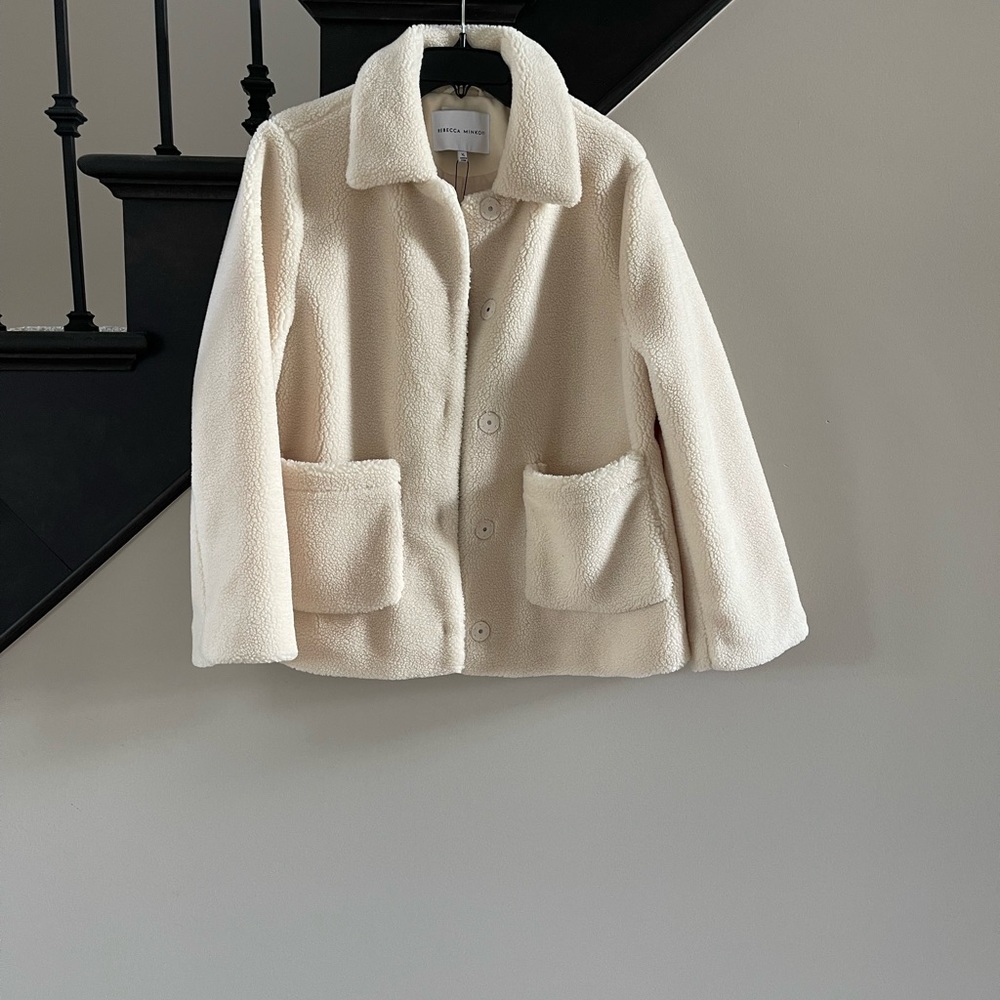 NWT Rebecca Minkoff Off-White Harley Teddy Sherpa Shearling Jacket Size XL